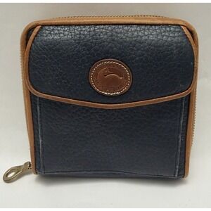 Vintage Dooney & Bourke Black Blue Brown Mini Square Zip-Along Wallet 18173B